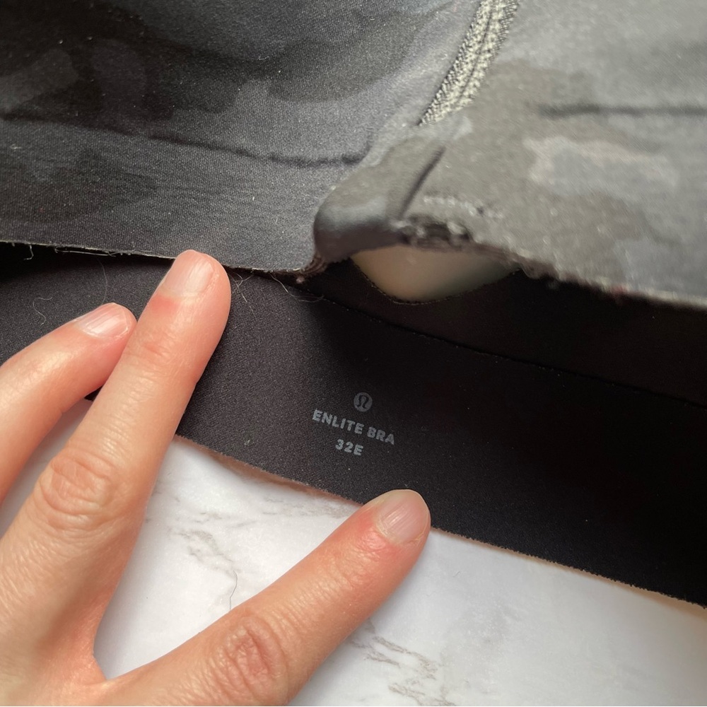 Lululemon Enlite Bra Zip Front Incognito Camo Multi Grey Cross Back 32E DD - Picture 7 of 7